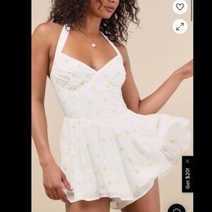 White lulus Halter Dress with Yellow lemon Pattern